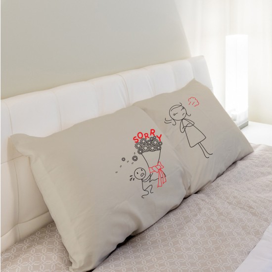 "Sorry Flower" Set / 2 Couple Pillow Case